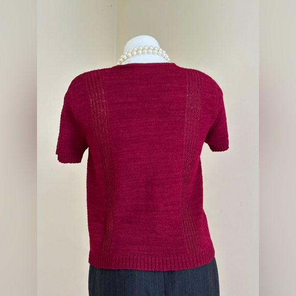 Dana Buchman Burgundy Knitted Short Sleeves Button Down Cardigan SZ SP - Picture 6 of 16
